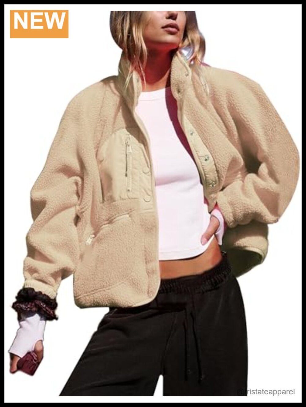 Women's Cropped Sherpa Lined Fleece Jacket Button Down Fuzzy Shacket